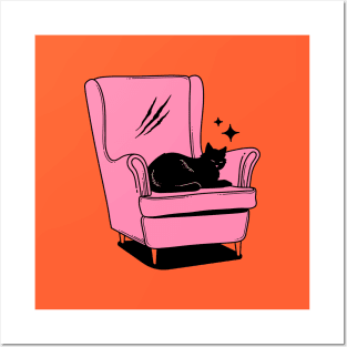 Naughty Black Cat in orange Posters and Art